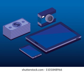 digital technology isometrics icons