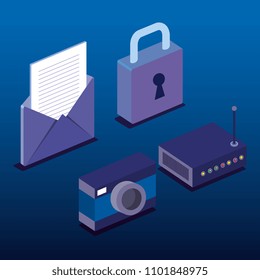 digital technology isometrics icons