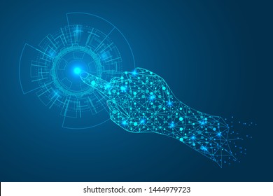 digital technology with light hand on abstract background. future digital development vector illustration.