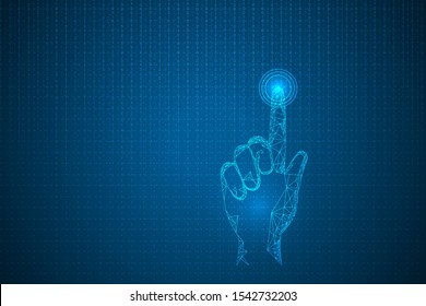 digital technology with light hand on abstract background. future digital development vector illustration. hand touch on abstract background. digital technology with hand touch.