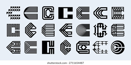 Digital technology line abstract letter C logo set