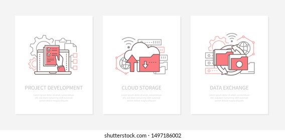 Digital technology - line design style icons set
