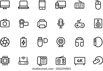 Diseño vectorial de conjuntos de iconos de línea de tecnología digital 