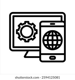 Digital Technology Line Vector Illustration On White Background.