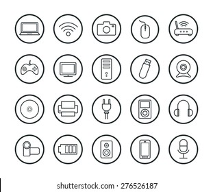 Digital Technology Linear Icons Set. Vector Line Art Symbols Isolated On White