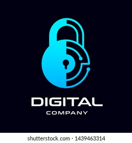 Digital or technology lock vector logo template. This graphic suitable for protection or security.
