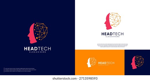 Digital technology logo with an abstract human head concept, consulting services, education, software, vector design illustration.