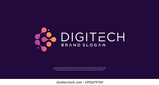 Digital technology logo with molecule concept Premium Vector