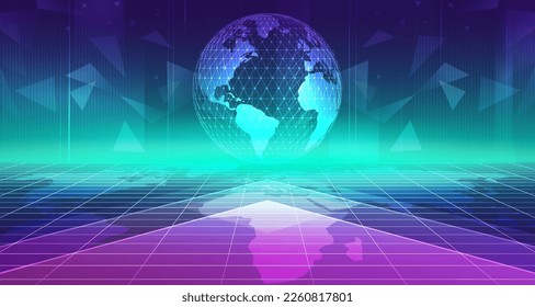 Digital technology metaverse neon blue green background, cyber information, abstract speed connect communication, innovation future meta tech, internet network connection, Ai big data, illustration 3d