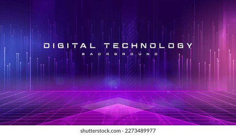 Digital technology metaverse neon blue pink background, cyber information, abstract speed connect communication, innovation future meta tech, internet network connection, Ai big data, illustration 3d