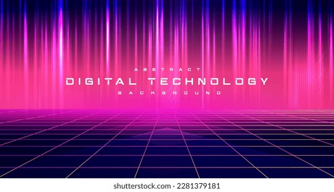 Digital technology metaverse neon blue pink background, cyber information, abstract speed connect communication, innovation future meta tech, internet network connection, Ai big data, illustration 3d