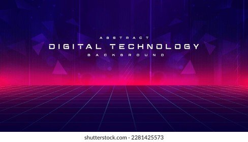 Digital technology metaverse neon blue pink background, cyber information, abstract speed connect communication, innovation future meta tech, internet network connection, Ai big data, illustration 3d