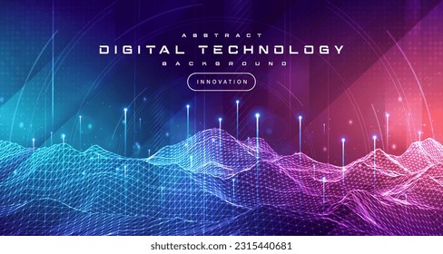 Digital technology metaverse neon blue purple background, cyber information, abstract speed connect communication innovation future meta tech, internet network connection, Ai big data, illustration 3d