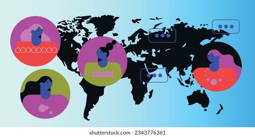 Digital technology metaverse. Vector flat cartoon illustration, cyber information, abstract speed connect communication, innovation future meta tech, internet network connection
