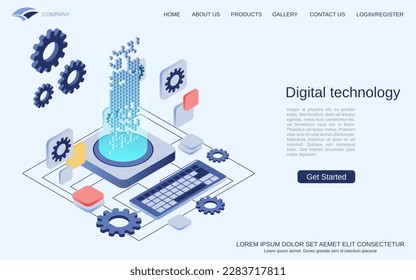 Digital technology modern 3d isometric vector concept illustration. Landing page design template