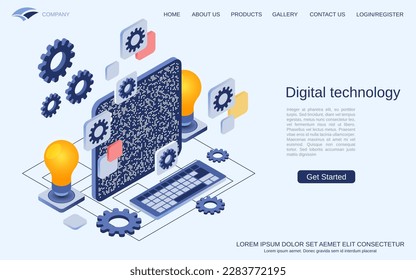 Digital technology modern 3d isometric vector concept illustration. Landing page design template