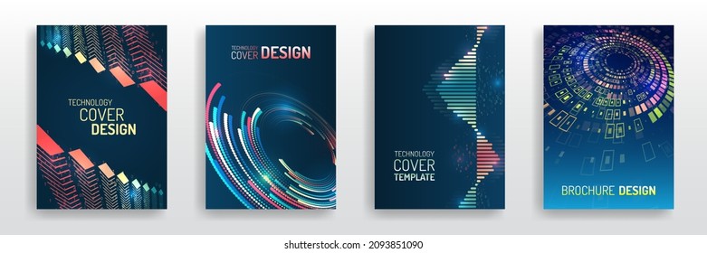 Digital technology and modern scientific concepts. Vector template for brochure or cover. Big data visualization array. Business layout, futuristic brochures, flyers, placards, presentation.