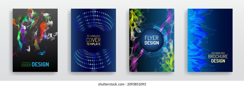 Tecnología digital y conceptos científicos modernos. Plantilla de vectores para folleto o cubierta. Fondo multicolor poligonal. Diseño de negocios, folletos futuristas, volantes, carteles, presentación.