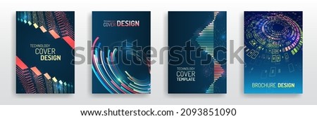 Digital technology and modern scientific concepts. Vector template for brochure or cover. Big data visualization array. Business layout, futuristic brochures, flyers, placards, presentation.