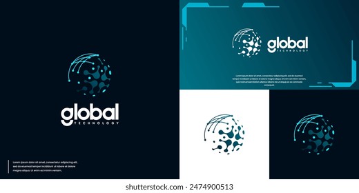 digital technology network, global solution, logo design template.