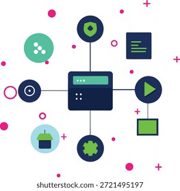 Digital Technology Network Illustration – Connected Devices  and  Data Icons