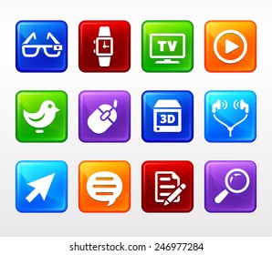 Digital Technology and Networking on Color Square Buttons