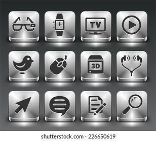 Digital Technology and Networking on Silver Square Buttons