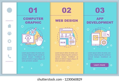 Digital technology onboarding mobile web pages vector template. Computer graphic, web design, app development. Responsive smartphone website interface. Webpage walkthrough step screens. Color concept