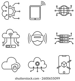 Digital technology outline icon with white background. Representing innovation, connectivity, and the digital revolution
