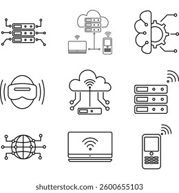 Digital technology outline icon with white background. Representing innovation, connectivity, and the digital revolution
