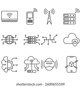 Digital technology outline icon with white background. Representing innovation, connectivity, and the digital revolution
