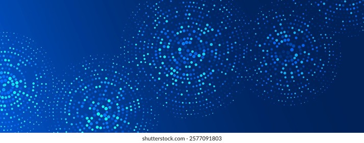 Digital technology pattern background. Glowing blue dotted circle wallpaper. Abstract dot round grid backdrop for business, science, healthcare, medicine, finance design. Vector navy texture surface