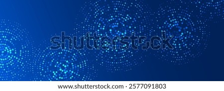 Digital technology pattern background. Glowing blue dotted circle wallpaper. Abstract dot round grid backdrop for business, science, healthcare, medicine, finance design. Vector navy texture surface