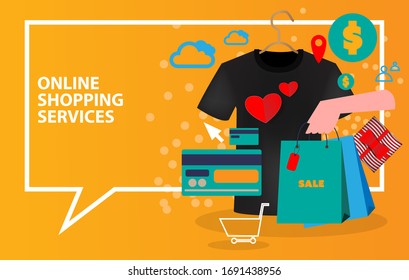 digital technology payment online internet shopping e-commerce marketing on application service sales product by credit card in vector illustrator, delivery logistic