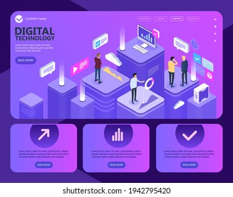 Digital technology, People are busy with business, Vector Isometric Business and finance vector concept, Marketing isometric people working together and  developing a successful business strategy