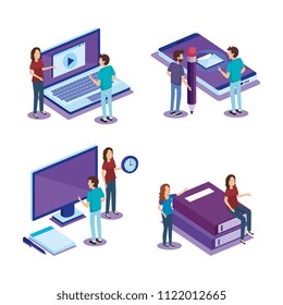 digital technology with people isometrics