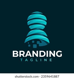 Digital technology pixel abstract padlock logo design branding