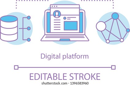 Digital technology platform concept icon. Social media network, online communication idea thin line illustration. Internet connection, cloud storage. Vector isolated outline drawing. Editable stroke