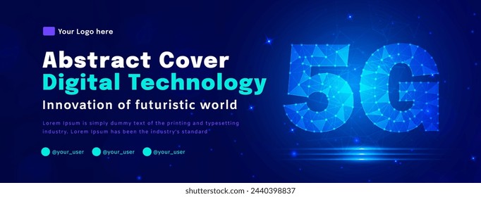 Cubierta del cartel de la tecnología digital, 5G conectar fondo azul, información cibernética, comunicación abstracta, datos tecnológicos futuros de la innovación, conexión de la red de Internet, Ai big data, vector de ilustración