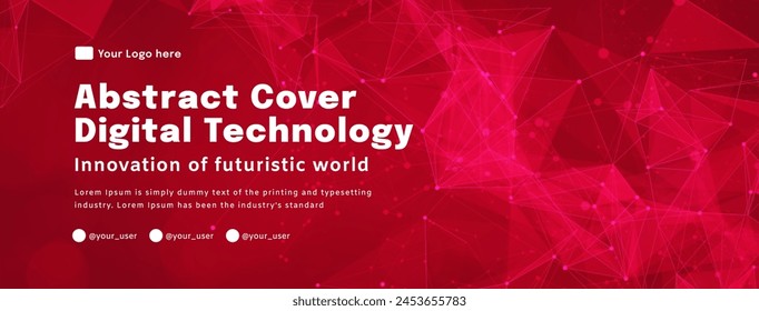 Digital technology poster cover internet connect red background, cyber information, abstract communication, innovation future tech data, internet network connection, Ai big data blend illustration