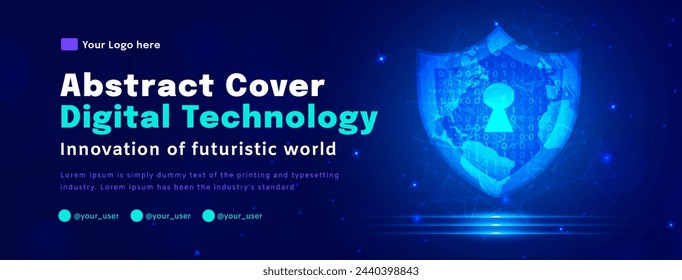 Digital technology poster cover, Security secure blue background, cyber information, abstract communication, innovation future tech data, internet network connection, Ai big data, illustration vector