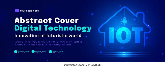 Digital technology poster cover, Smart home IOT blue background, cyber information, abstract communication, innovation future tech data, internet network connection, Ai big data, illustration vector