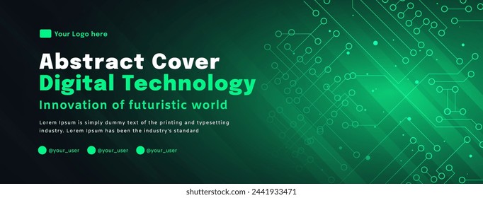 Digital technology poster cover speed connect dark green background, cyber information, abstract communication, innovation future tech data, internet network connection, Ai big data blend illustration