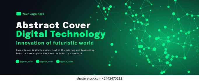 Digital technology poster cover speed connect dark green background, cyber information, abstract communication, innovation future tech data, internet network connection, Ai big data blend illustration