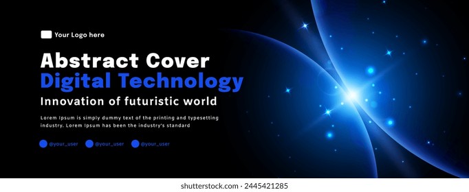 Digital technology poster cover, World map space blue background, cyber information, abstract communication, innovation future tech data, internet network connection, Ai big data, illustration vector