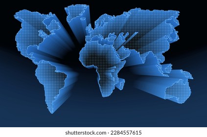 Digital technology poster. Vector illustration of the contour of the continents of the earth of modern communications. Sketch for creativity.