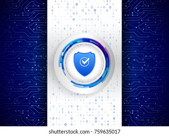 Digital technology protection concept. Cyber data security. Network guard illustration. Futuristic circuit board on the blue background.