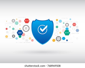 Digital technology protection concept. Cyber data security. Network guard illustration. Futuristic hi-tech board on the grey background.