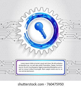 Digital technology protection concept. Futuristic circuit board on the grey background. System privacy data security.