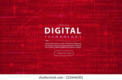 Digital technology red background concept, circuit technology light effect, abstract binary cyber tech, innovation future data, internet network connection, Ai big data, line dot illustration vector